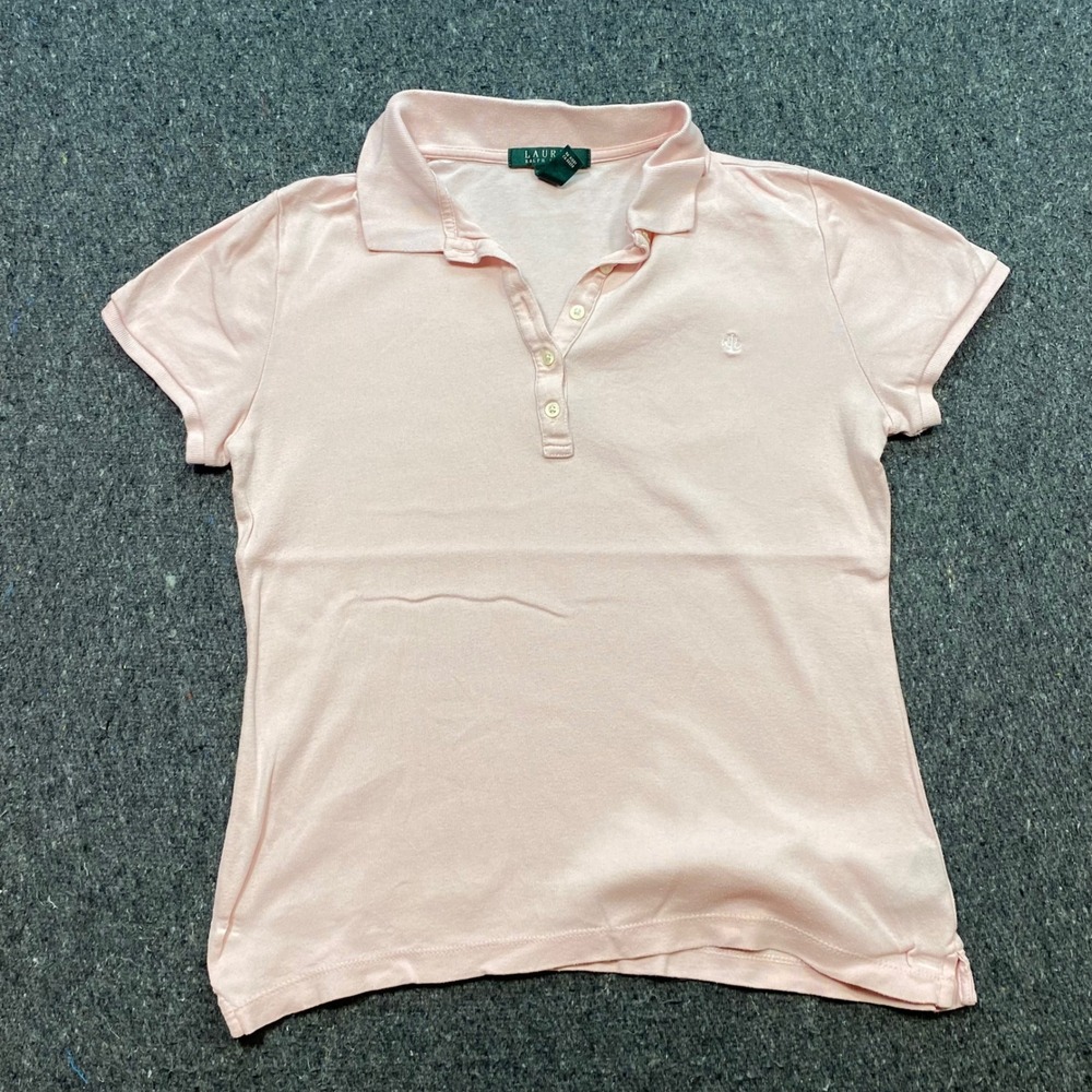Lauren Ralph Lauren Polo Sz M Womens Pink Preppy‎ Embroidered Logo TShirt